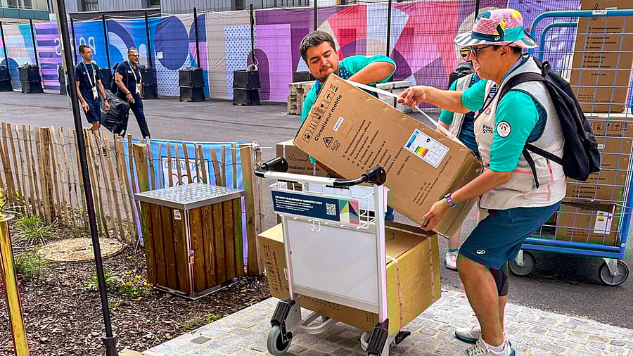 <div class="paragraphs"><p>ACs provided by the Ministry of Sports for the Olympic Games village rooms where Indian athletes are staying after taking consideration into the issues, temperature and humidity, faced by athletes, in Paris, Friday. </p></div>